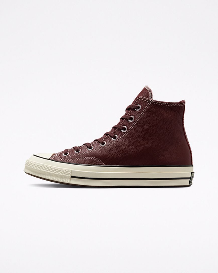 Men's Converse Chuck 70 Leather Seasonal Color High Top Shoes Burgundy | AU 9E85CX